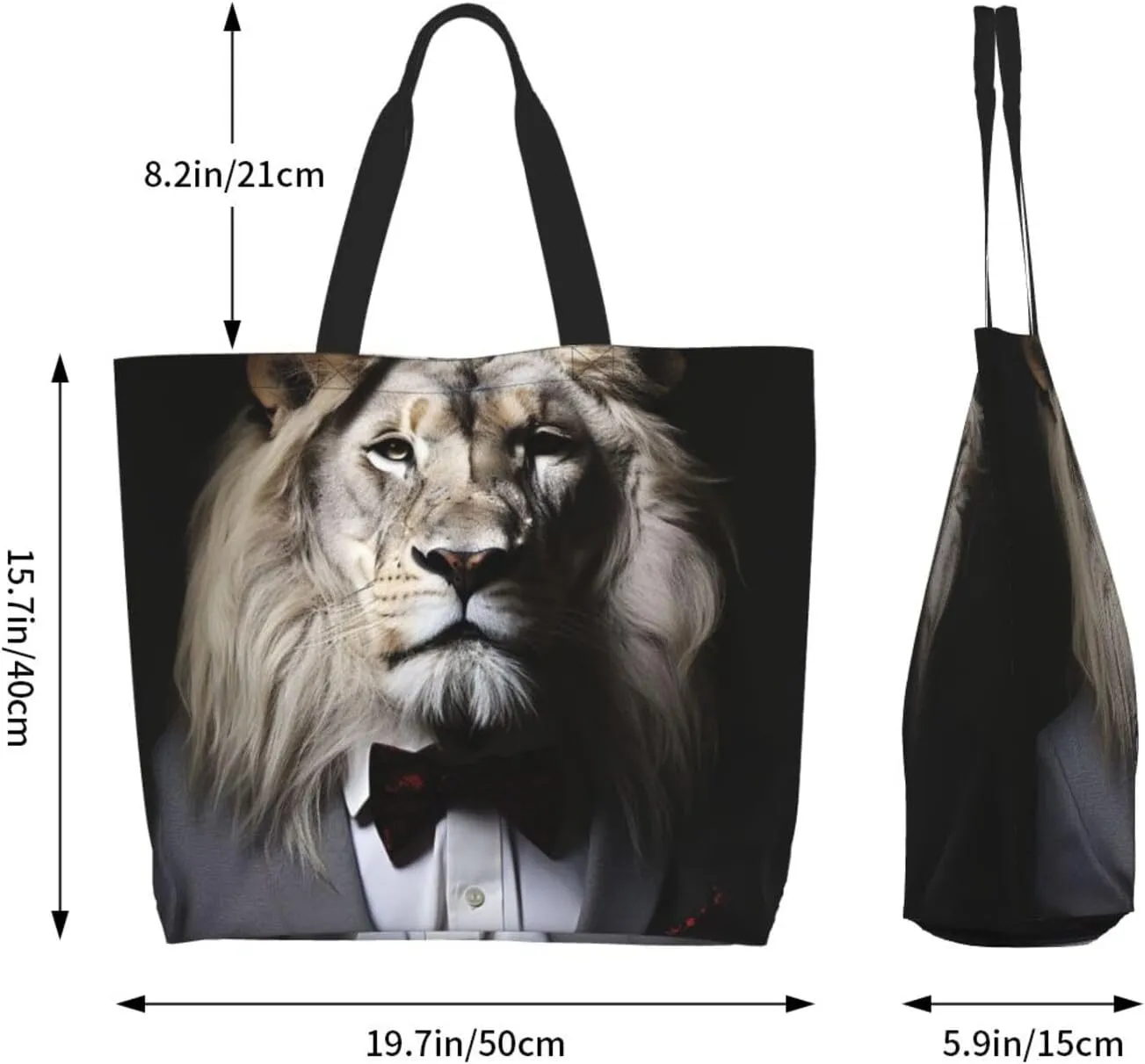 Tote Bag for Women Grocery Bag Reusable Shopping Bag Animal Lion in Suits Handbag Foldable Shoulder Bag