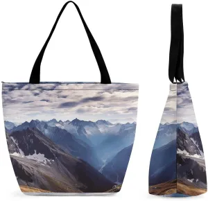 Tote Bag for Women Men Alps Panorama Shopping Bag Reusable Grocery Bags Casual Shoulder Bag for Shopping