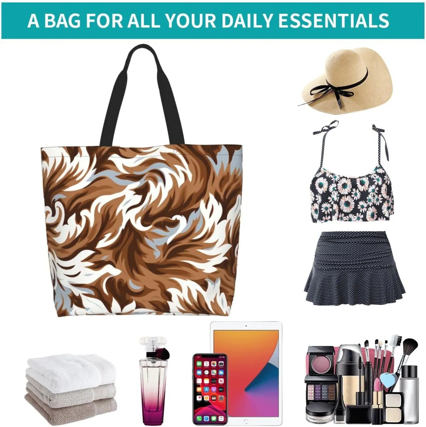 Tote Bag for Women Reusable Grocery Bag Shopping Bag Cat Wearing Flower Tote Bags Handbag Foldable Shoulder Bag