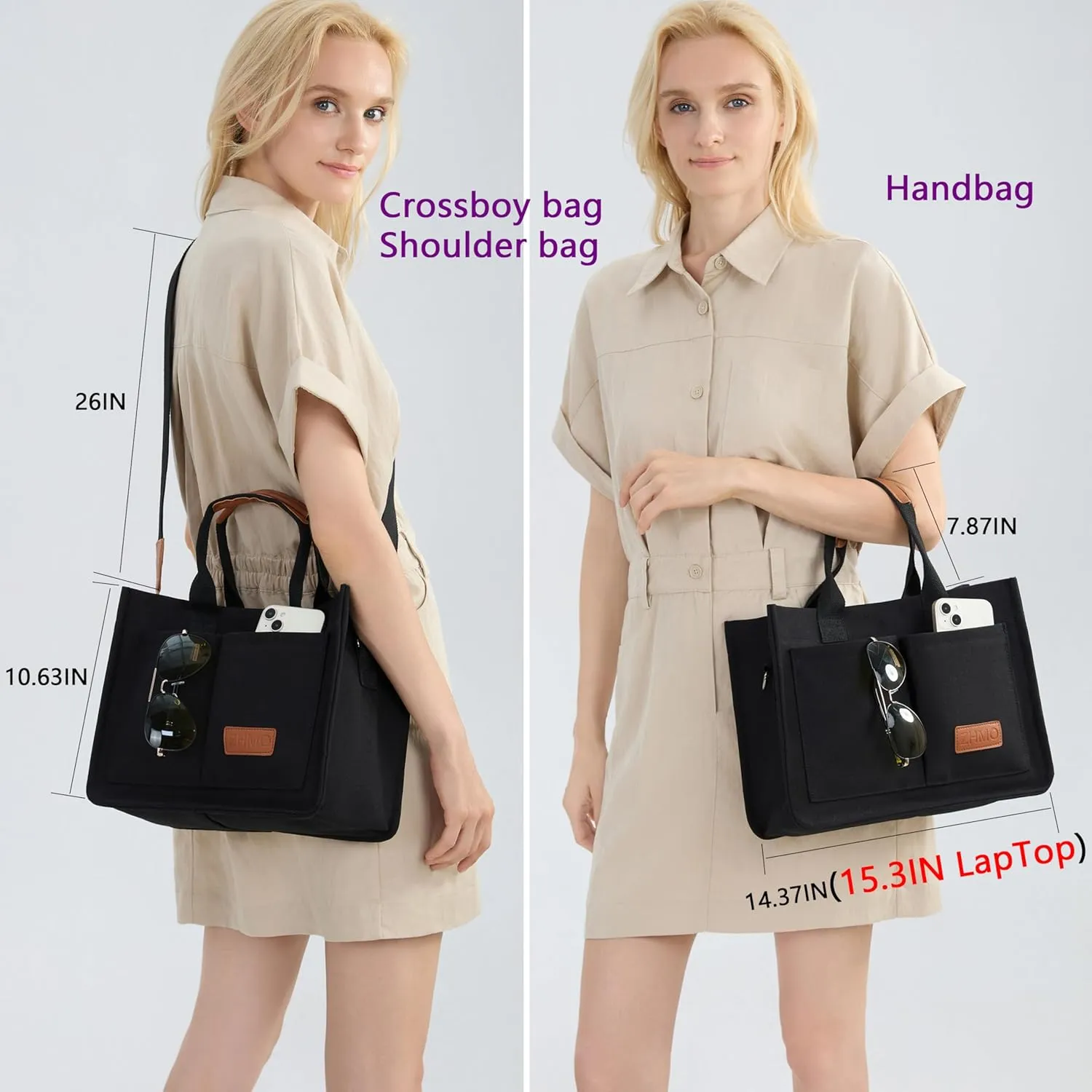 Tote Bag for Women With Compartments,Large Canvas Tote Women's Purse Crossbody Bags Work Laptop Book Bag Satchels Handbags