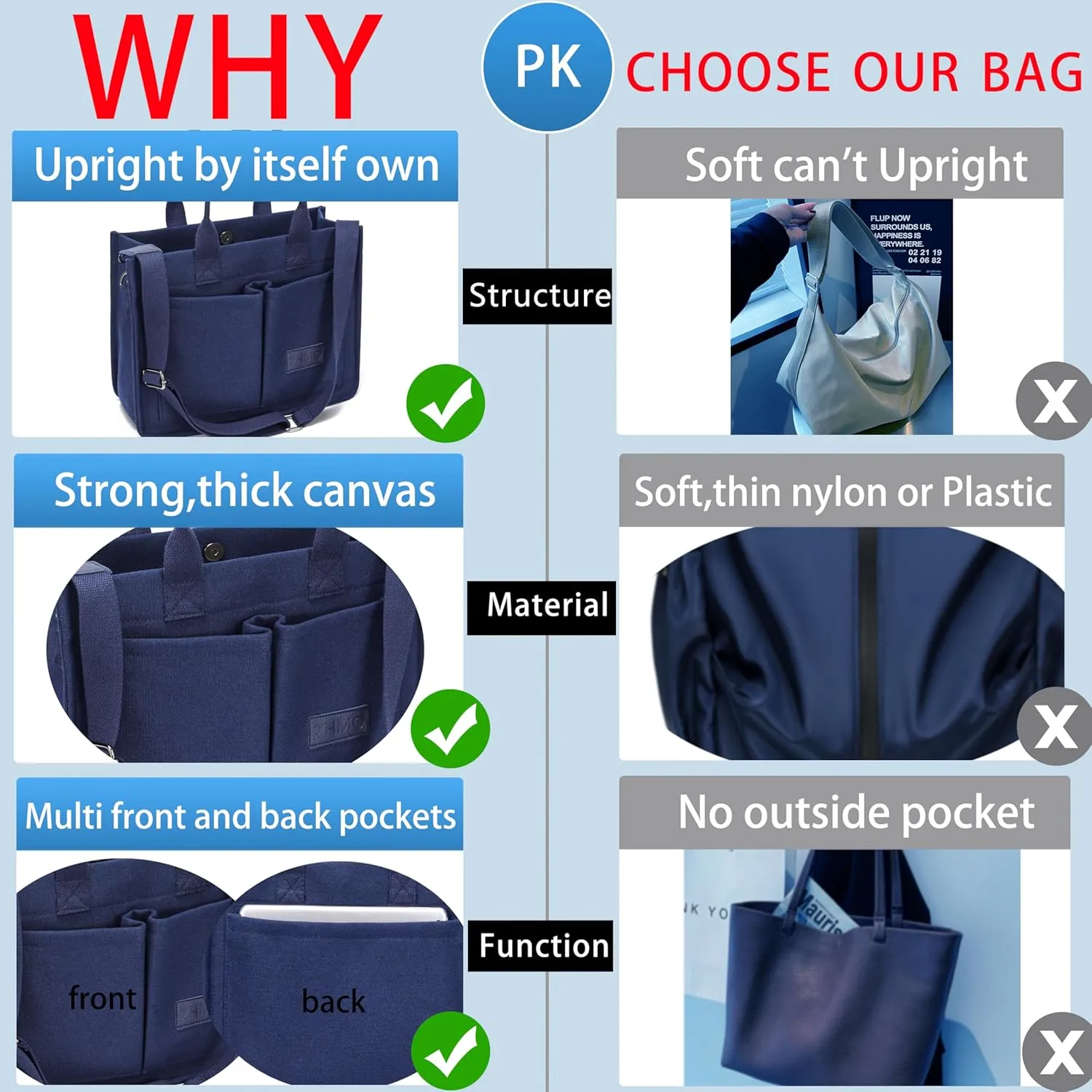 Tote Bag for Women With Compartments,Large Canvas Tote Women's Purse Crossbody Bags Work Laptop Book Bag Satchels Handbags