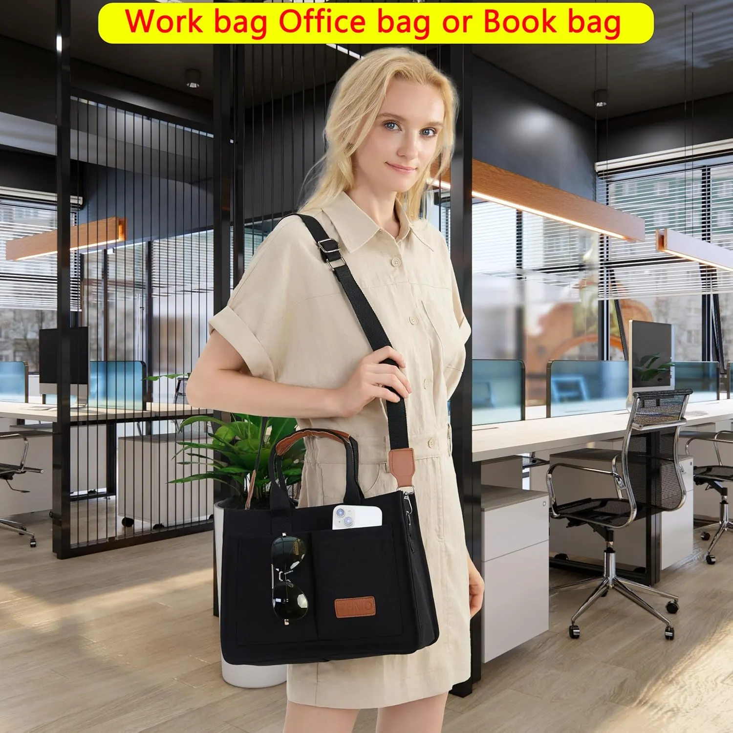 Tote Bag for Women With Compartments,Large Canvas Tote Women's Purse Crossbody Bags Work Laptop Book Bag Satchels Handbags