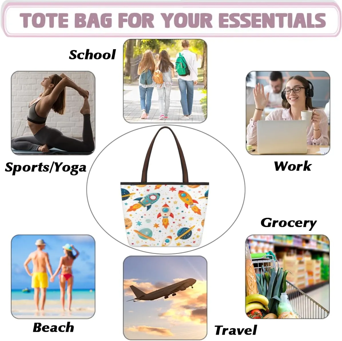 Tote Bag for Women with Zipper Large Capacity Top Handle Casual Shoulder Bag Handbag Reusable Shopping