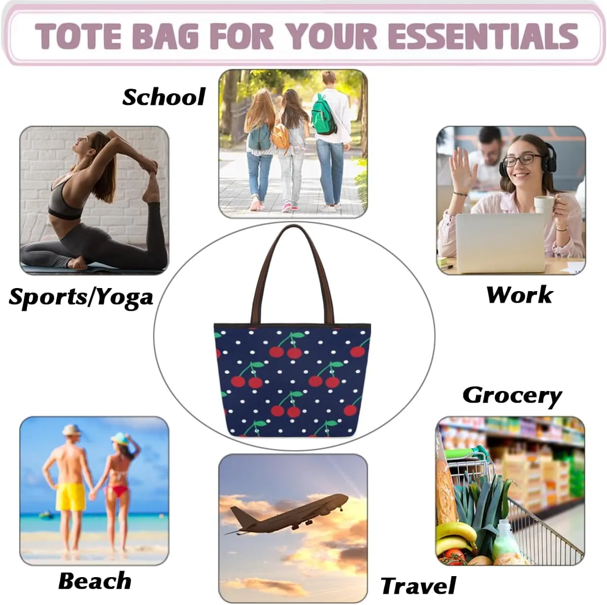 Tote Bag for Women with Zipper Large Capacity Top Handle Casual Shoulder Bag Handbag Reusable Shopping