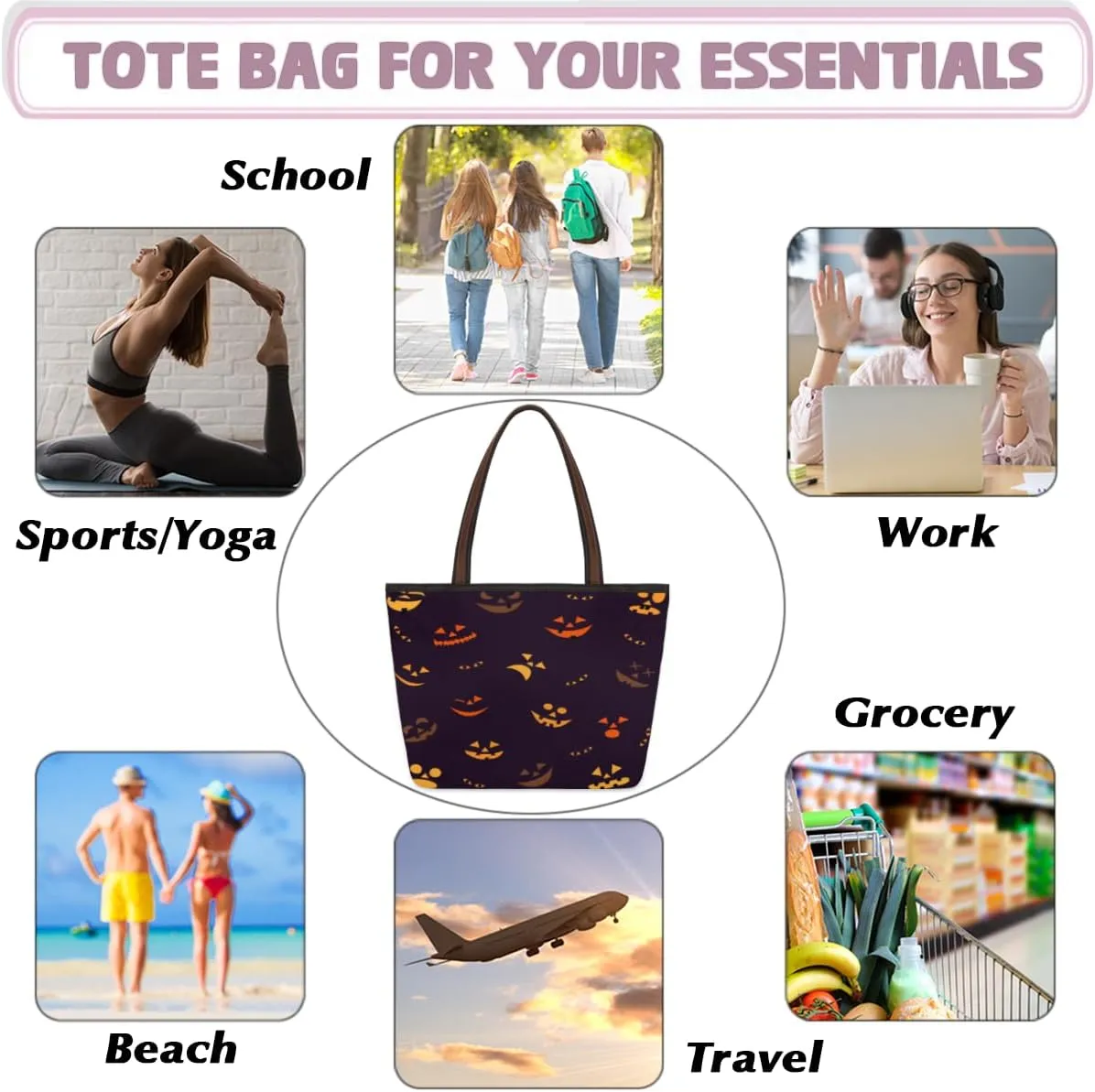 Tote Bag for Women with Zipper Large Capacity Top Handle Casual Shoulder Bag Handbag Reusable Shopping