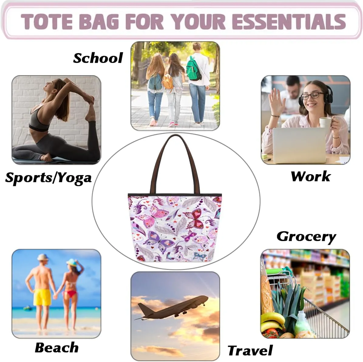 Tote Bag for Women with Zipper Large Capacity Top Handle Casual Shoulder Bag Handbag Reusable Shopping