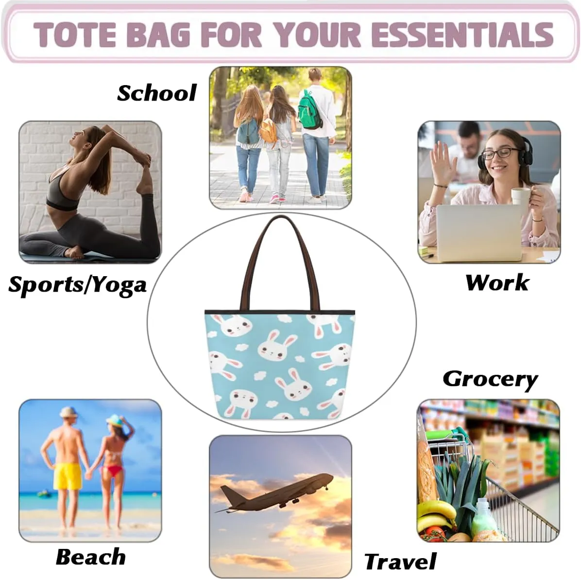 Tote Bag for Women with Zipper Large Capacity Top Handle Casual Shoulder Bag Handbag Reusable Shopping