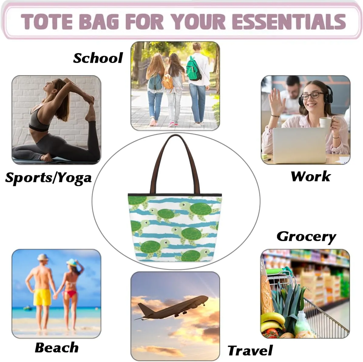 Tote Bag for Women with Zipper Large Capacity Top Handle Casual Shoulder Bag Handbag Reusable Shopping
