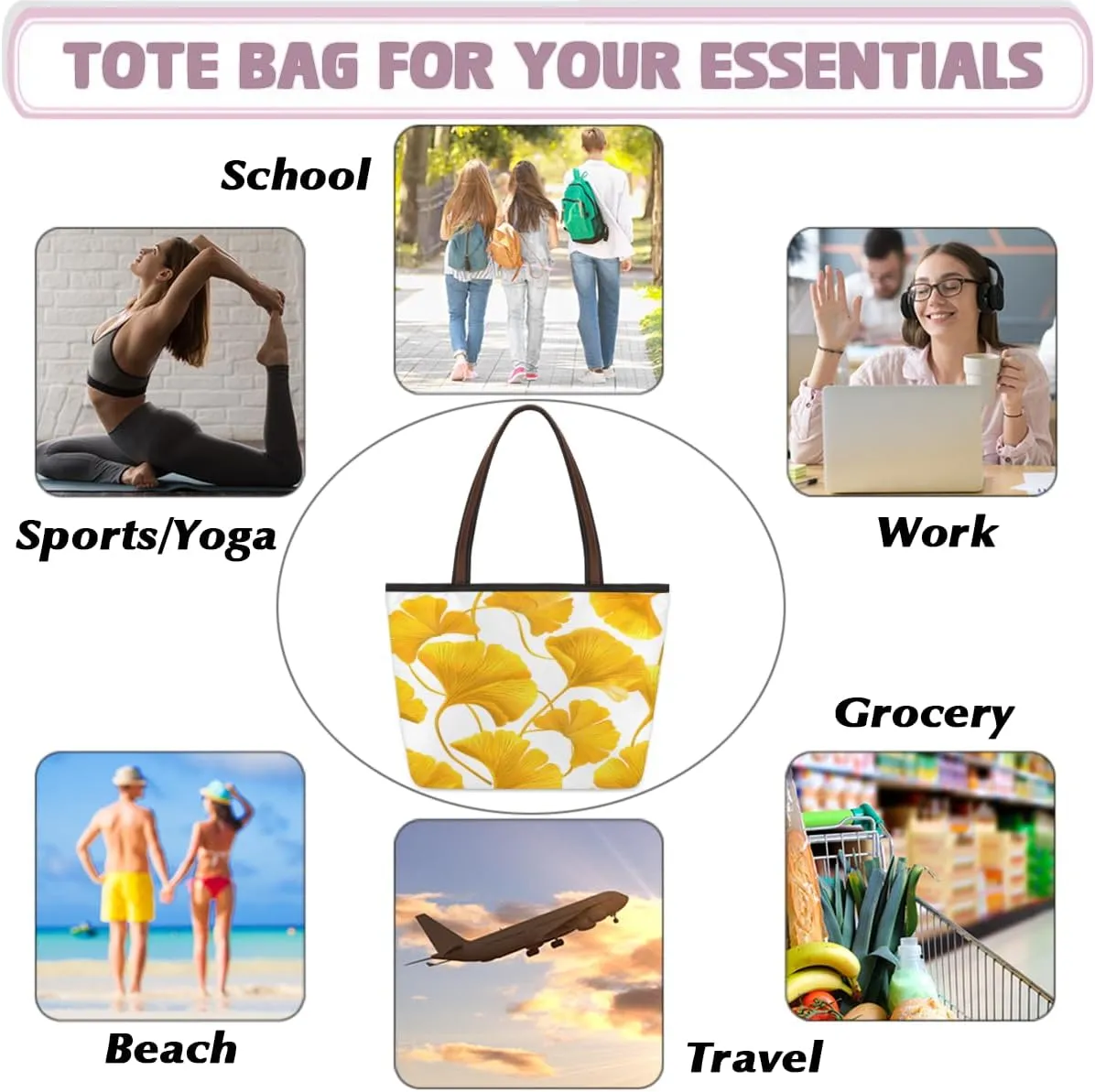 Tote Bag for Women with Zipper Large Capacity Top Handle Casual Shoulder Bag Handbag Reusable Shopping