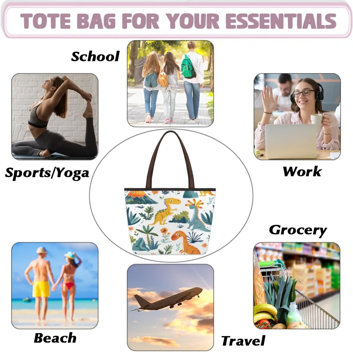 Tote Bag for Women with Zipper Large Capacity Top Handle Casual Shoulder Bag Handbag Reusable Shopping