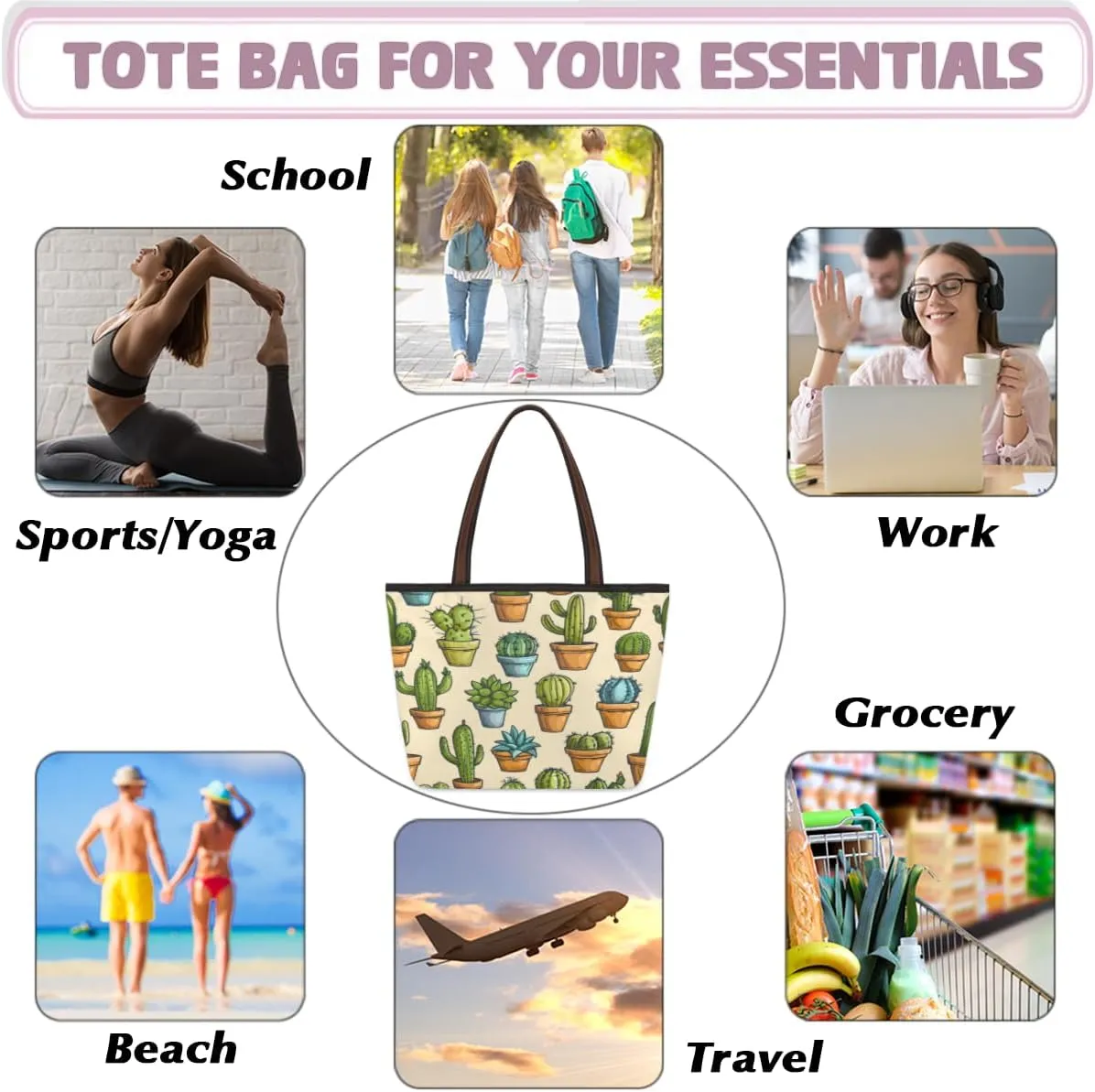 Tote Bag for Women with Zipper Large Capacity Top Handle Casual Shoulder Bag Handbag Reusable Shopping