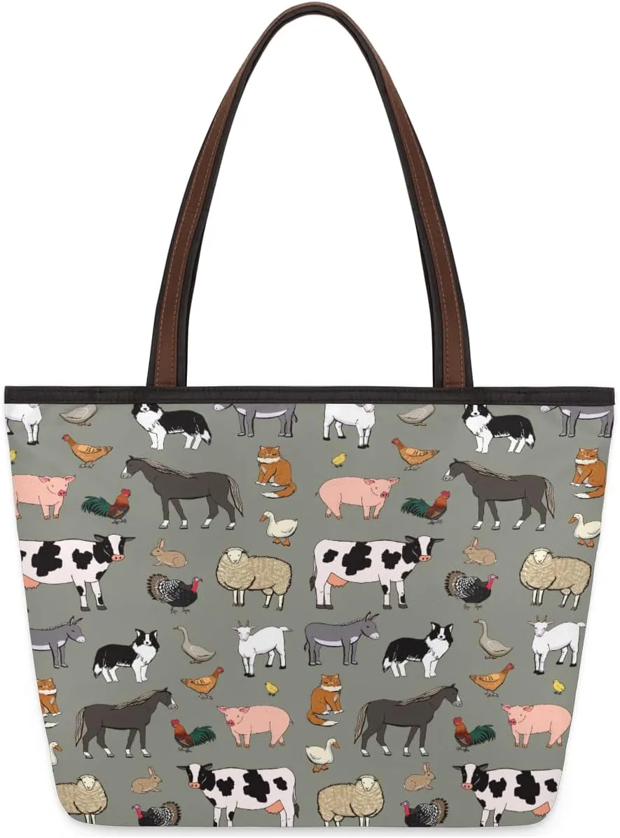 Tote Bag for Women with Zipper Large Capacity Top Handle Casual Shoulder Bag Handbag Reusable Shopping