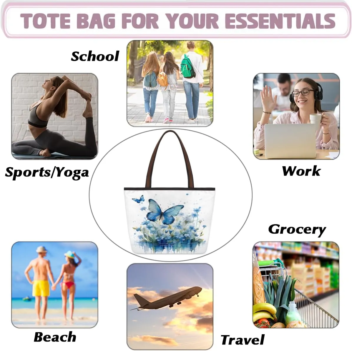 Tote Bag for Women with Zipper Large Capacity Top Handle Casual Shoulder Bag Handbag Reusable Shopping