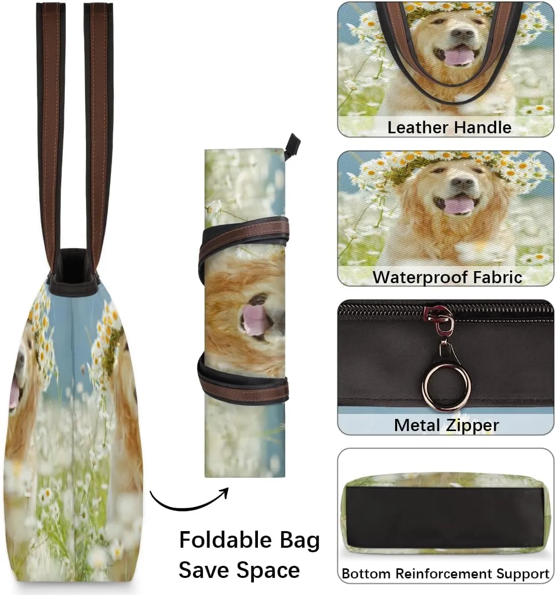 Tote Bag for Women with Zipper Large Capacity Top Handle Casual Shoulder Bag Handbag Reusable Shopping