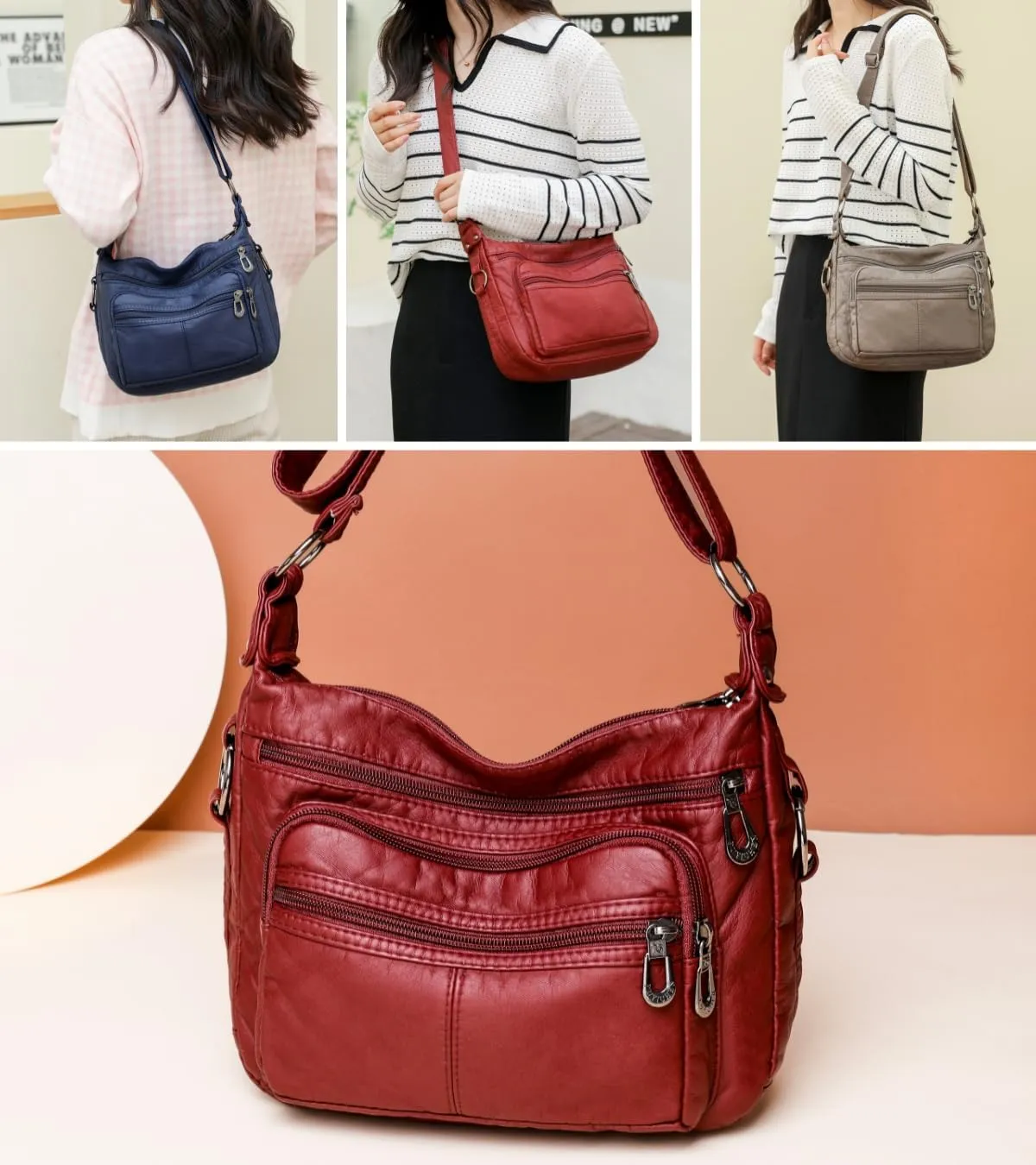 Tote Bags Crossbody for Women, Shoulder Purse Soft Leather Handbags Lightweight with Zip Closure Working Trave