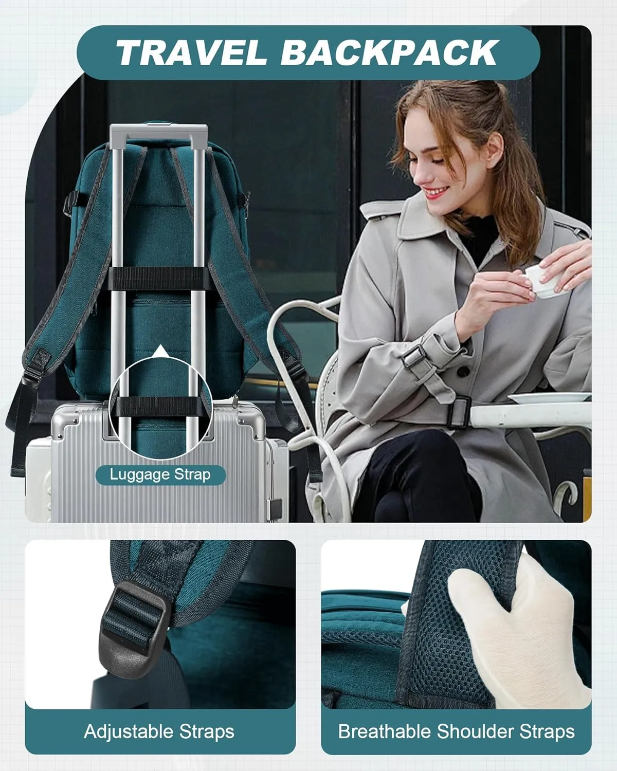 Travel Backpack for Men Women Carry on Backpack for Airplanes Personal Item Travel Bag Casual Nurse Bag Casual Bag for Weekender Business Trip Peacock Blue