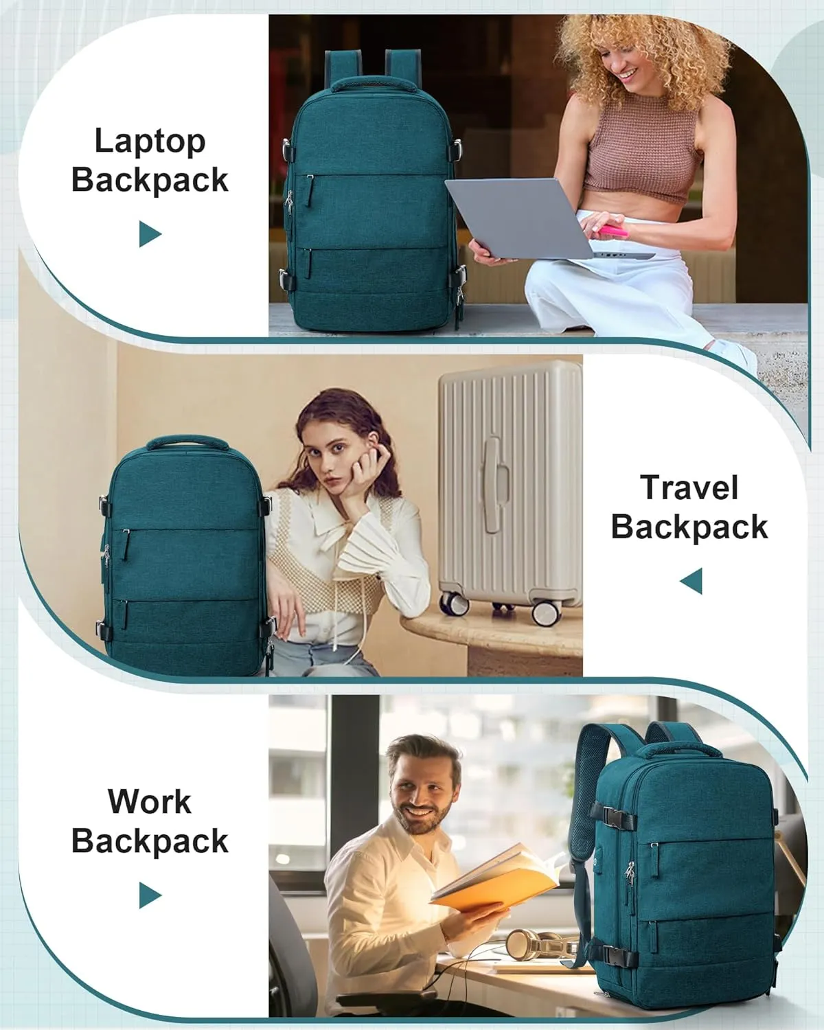 Travel Backpack for Men Women Carry on Backpack for Airplanes Personal Item Travel Bag Casual Nurse Bag Casual Bag for Weekender Business Trip Peacock Blue