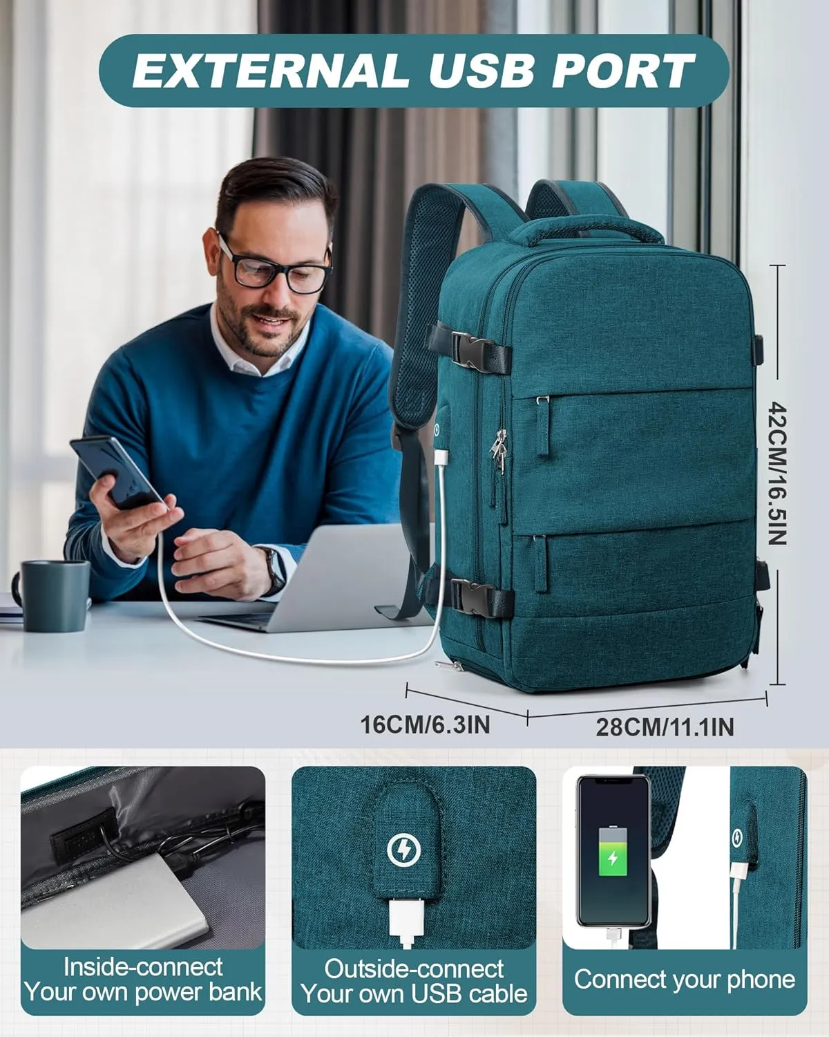 Travel Backpack for Men Women Carry on Backpack for Airplanes Personal Item Travel Bag Casual Nurse Bag Casual Bag for Weekender Business Trip Peacock Blue