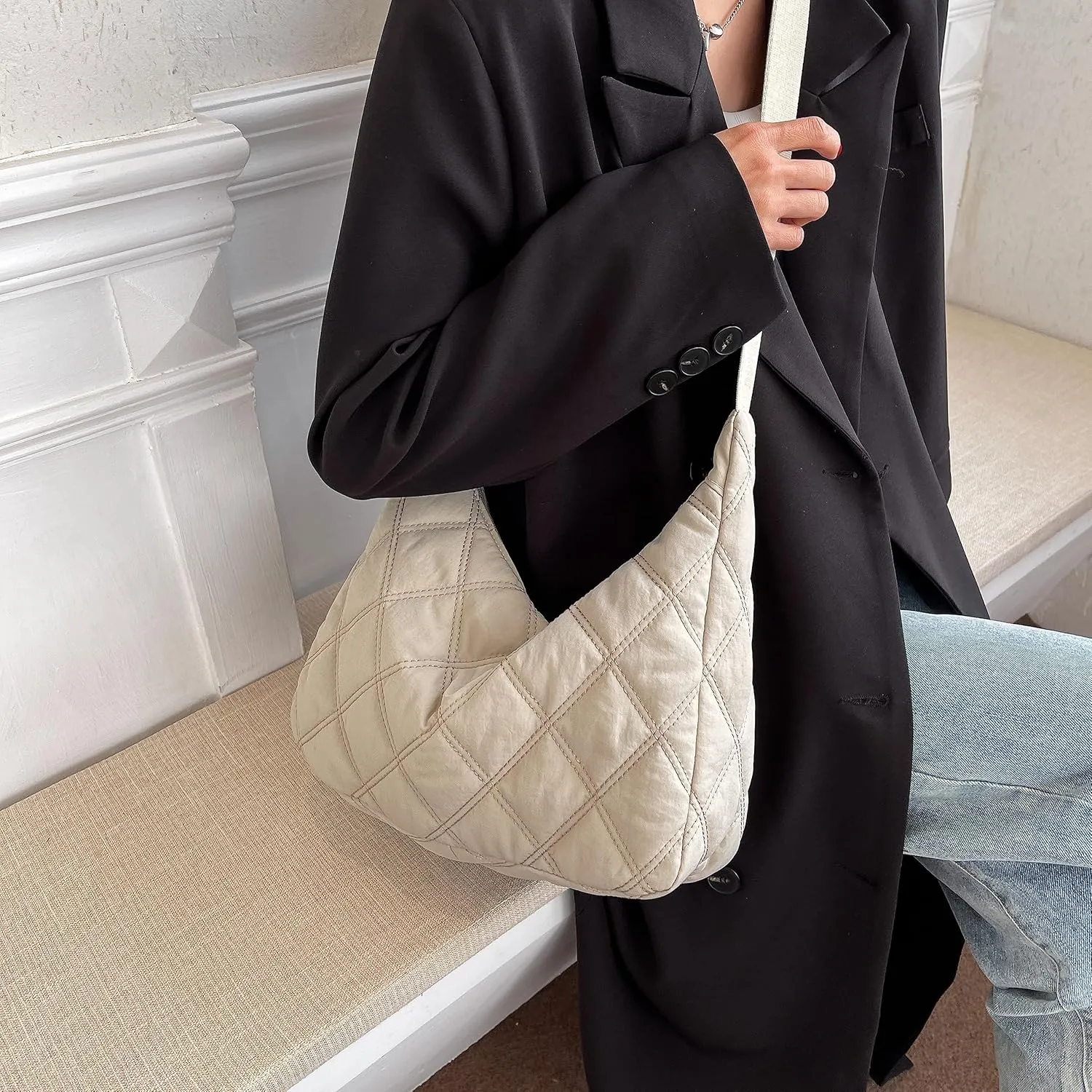 TRBSXRT Quilted Puffer Crossbody Bag and Purse for women - Cotton Padding Satchel Handbag Hobo Shoulder Bag