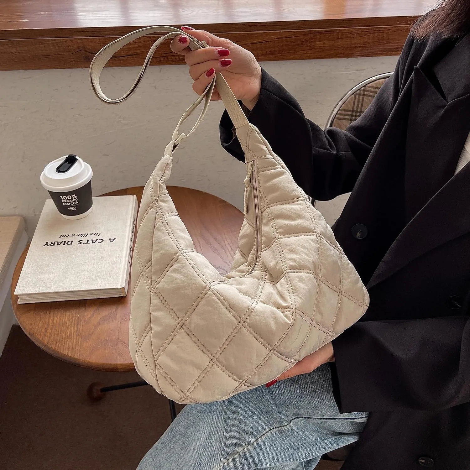 TRBSXRT Quilted Puffer Crossbody Bag and Purse for women - Cotton Padding Satchel Handbag Hobo Shoulder Bag