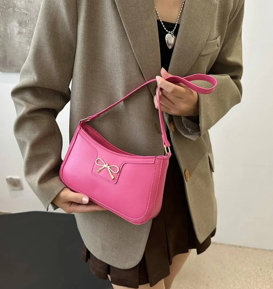 Trendy Bow Shoulder Bag for Women PU Leather Shoulder Purse Tote Bag Crossbody Purses for Work Travel 2025