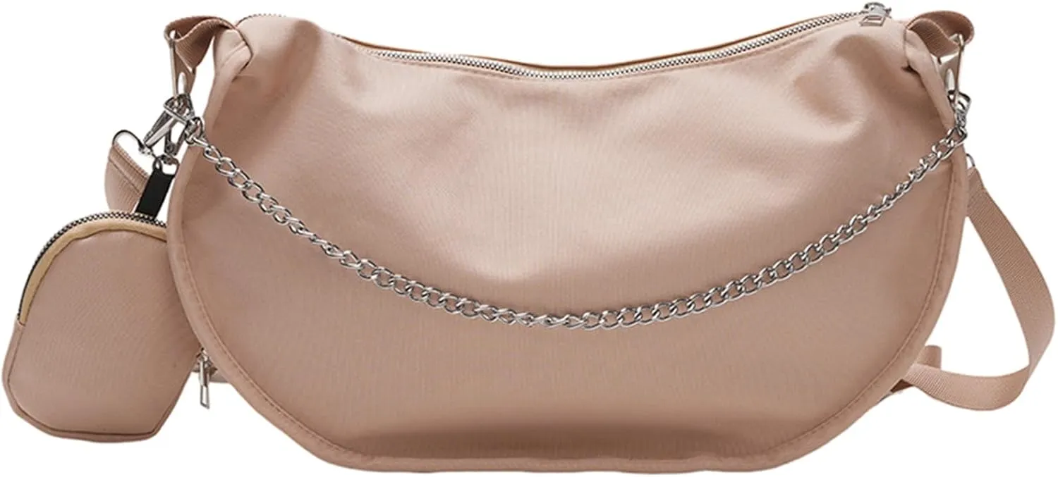 Trendy Nylon Crossbody Bag Casual Dumpling Bags Underarm Purse For Fashion Youth Shoulder Handbag With Adjustable Strap, Black, 36x15x20cm