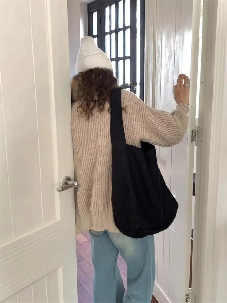 Trendy Slouchy Tote Bag for Women Soft Woolen Shoulder Handbags 2024 Winter Purses Casual Satchel Bags Travel Work 2PCS