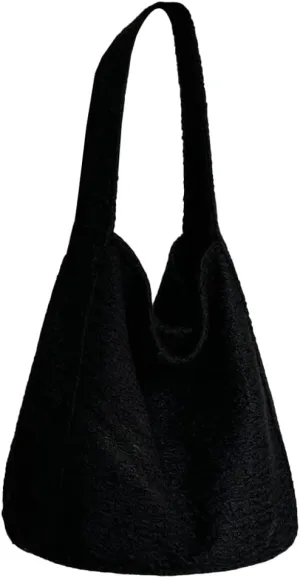 Trendy Slouchy Tote Bag for Women Soft Woolen Shoulder Handbags 2024 Winter Purses Casual Satchel Bags Travel Work 2PCS