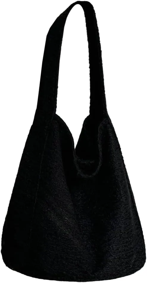 Trendy Slouchy Tote Bag for Women Soft Woolen Shoulder Handbags 2024 Winter Purses Casual Satchel Bags Travel Work 2PCS