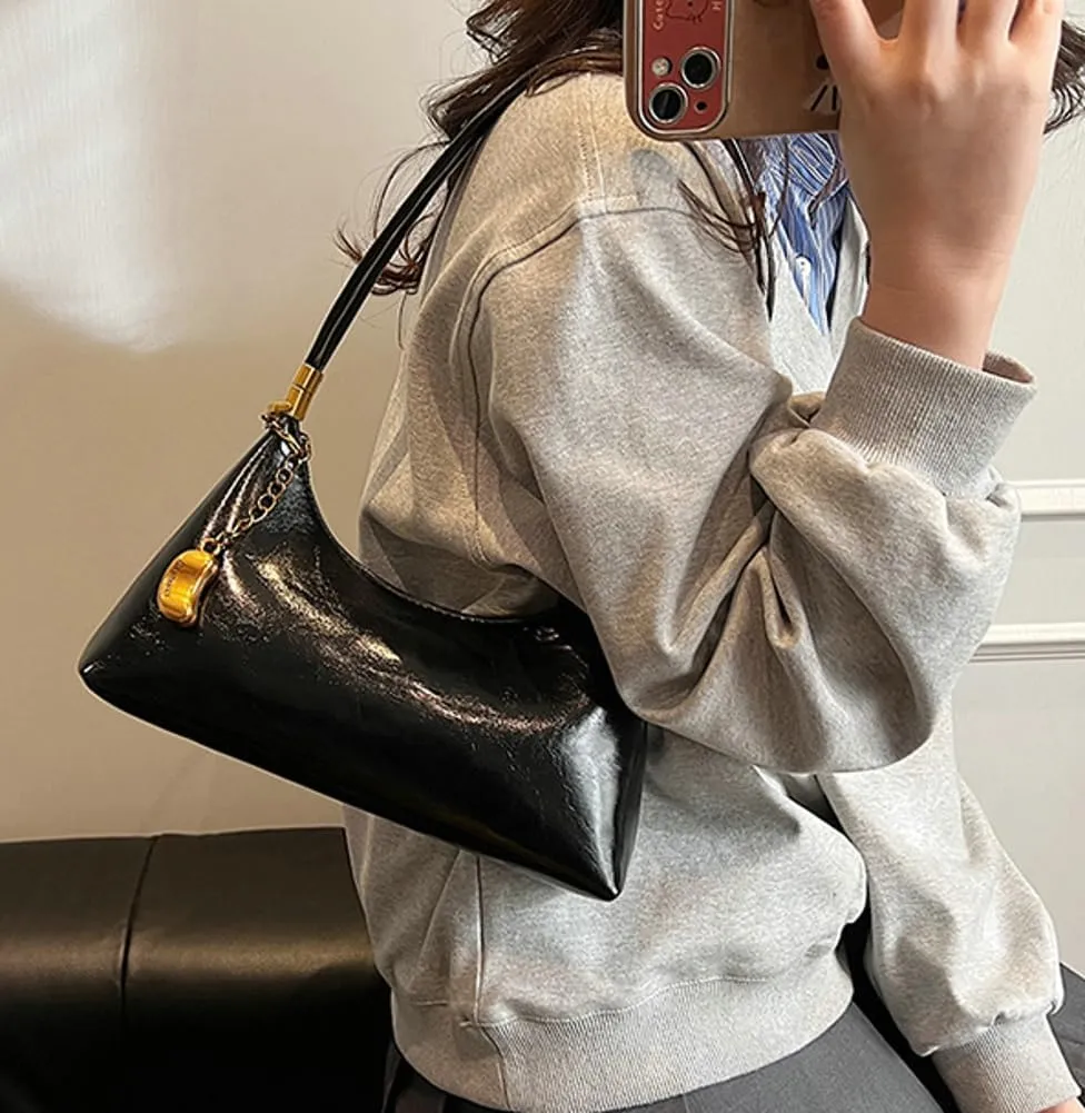 Trendy Vegan Leather Shoulder Bags for Women Small Crescent Tote Purse Y2k Handbags Designer Underarm Satchels