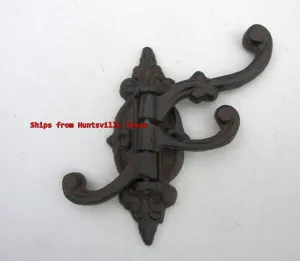 Triple Swivel Coat Hook Western Rustic Cast Iron Hat Purse Towel Hanger