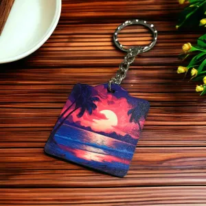 Tropical Dreamscape Keyring - Beachy Vibes & Sunset Hues Keyring / Bag Tag