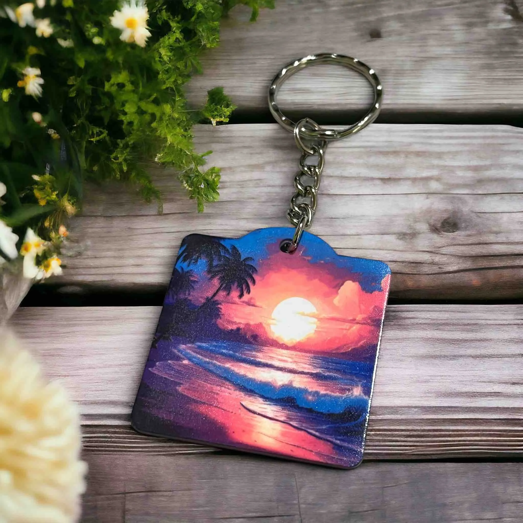 Tropical Dreamscape Keyring - Beachy Vibes & Sunset Hues Keyring / Bag Tag