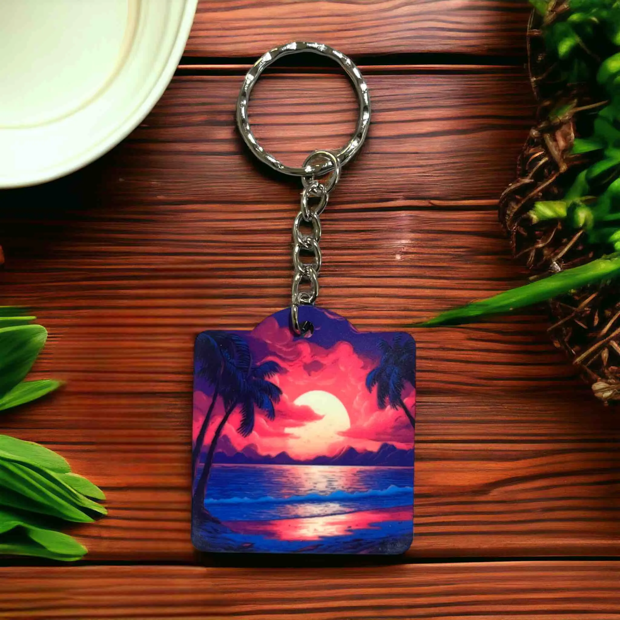 Tropical Dreamscape Keyring - Beachy Vibes & Sunset Hues Keyring / Bag Tag