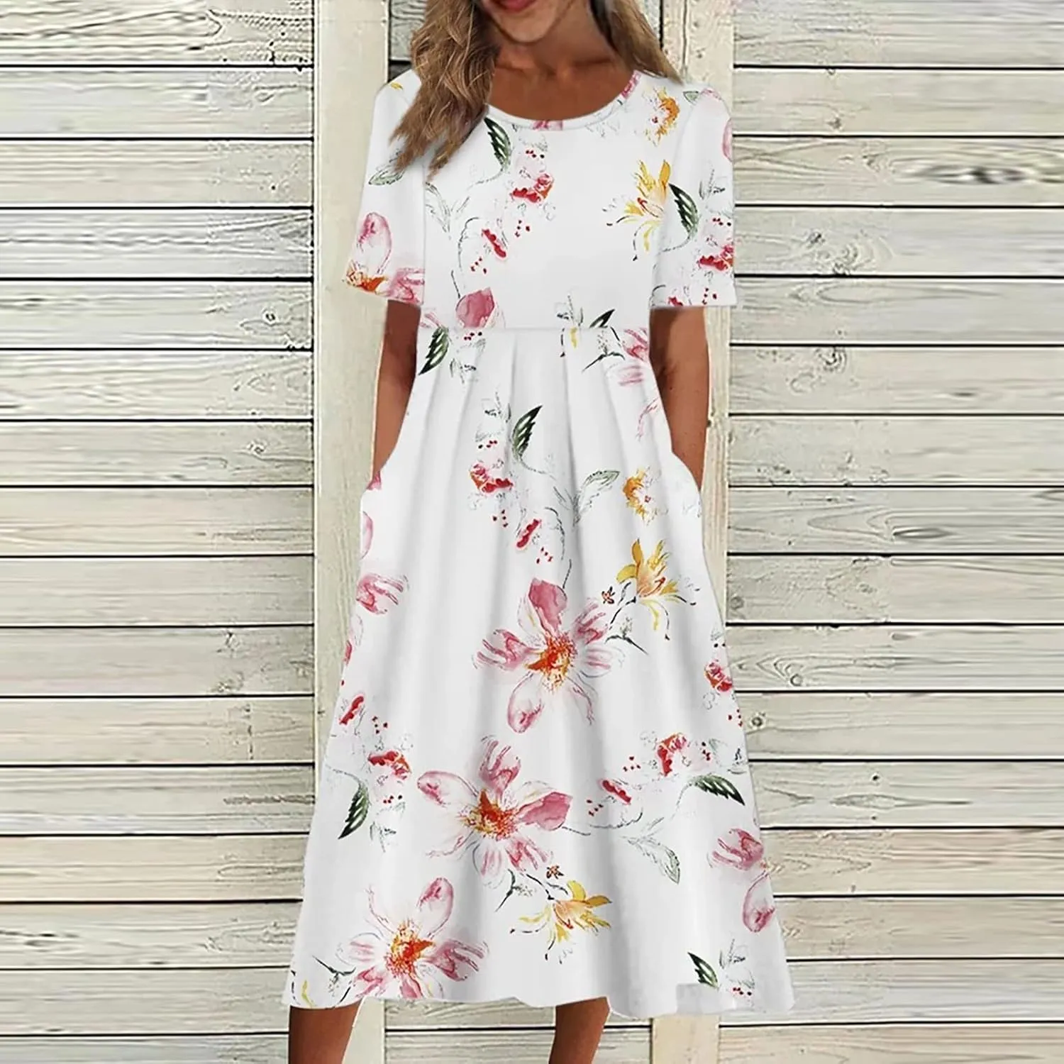 Tshirt Dress for Women Casual Plus Size Summer Midi Dress Boho Floral Print Loose Flowy Long Dresses with Pockets