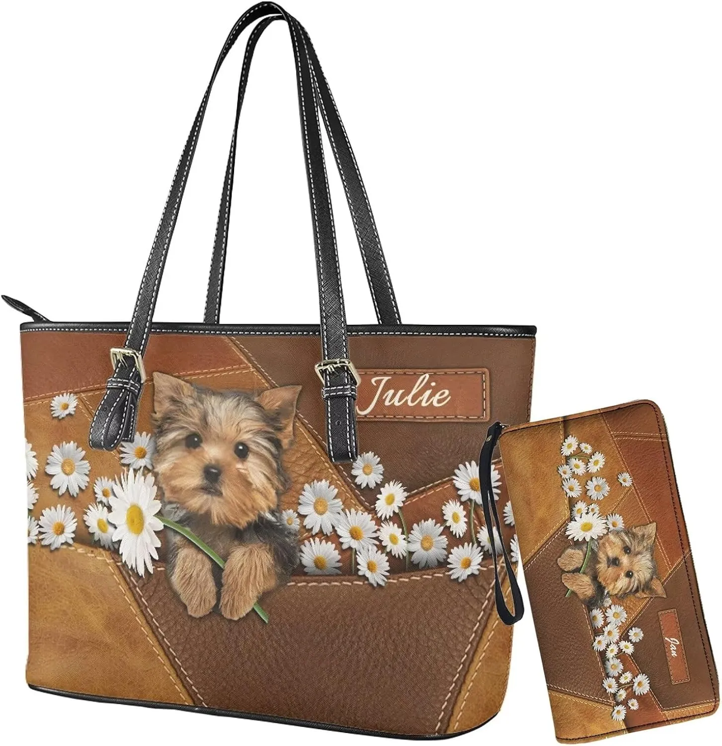 Tuoxiukan Personalized Handbags and Wallet Set for Women Clutch Purse Custom Name Tote Bag Customized Gifts for Mom