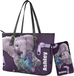 Tuoxiukan Personalized Handbags and Wallet Set for Women Clutch Purse Custom Name Tote Bag Customized Gifts for Mom