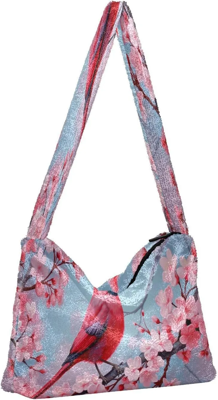 Two Painted Flowers Shoulder Bag, Tote Bag with Zipper and Shoulder Strap, Autumn Handbags