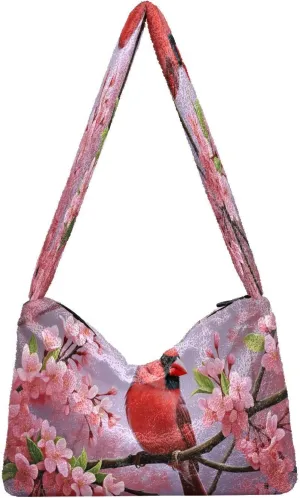 Two Painted Flowers Shoulder Bag, Tote Bag with Zipper and Shoulder Strap, Autumn Handbags