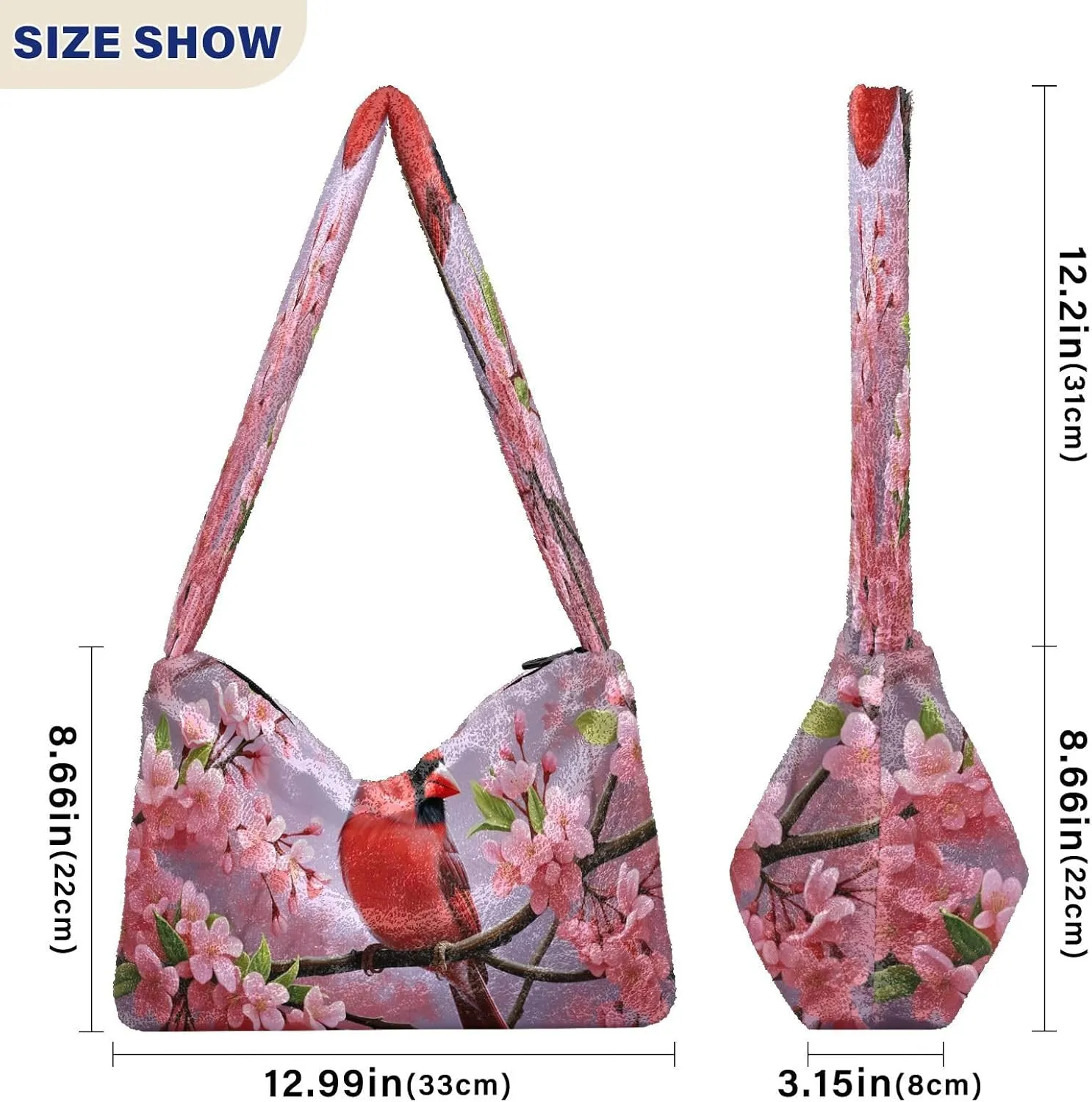 Two Painted Flowers Shoulder Bag, Tote Bag with Zipper and Shoulder Strap, Autumn Handbags