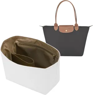 Upgraded Purse Organizer Insert for Longchamp Le Pliage,Dupont Paper Purse Inner, Makeup Liner HandBag Shaper (White,Large)