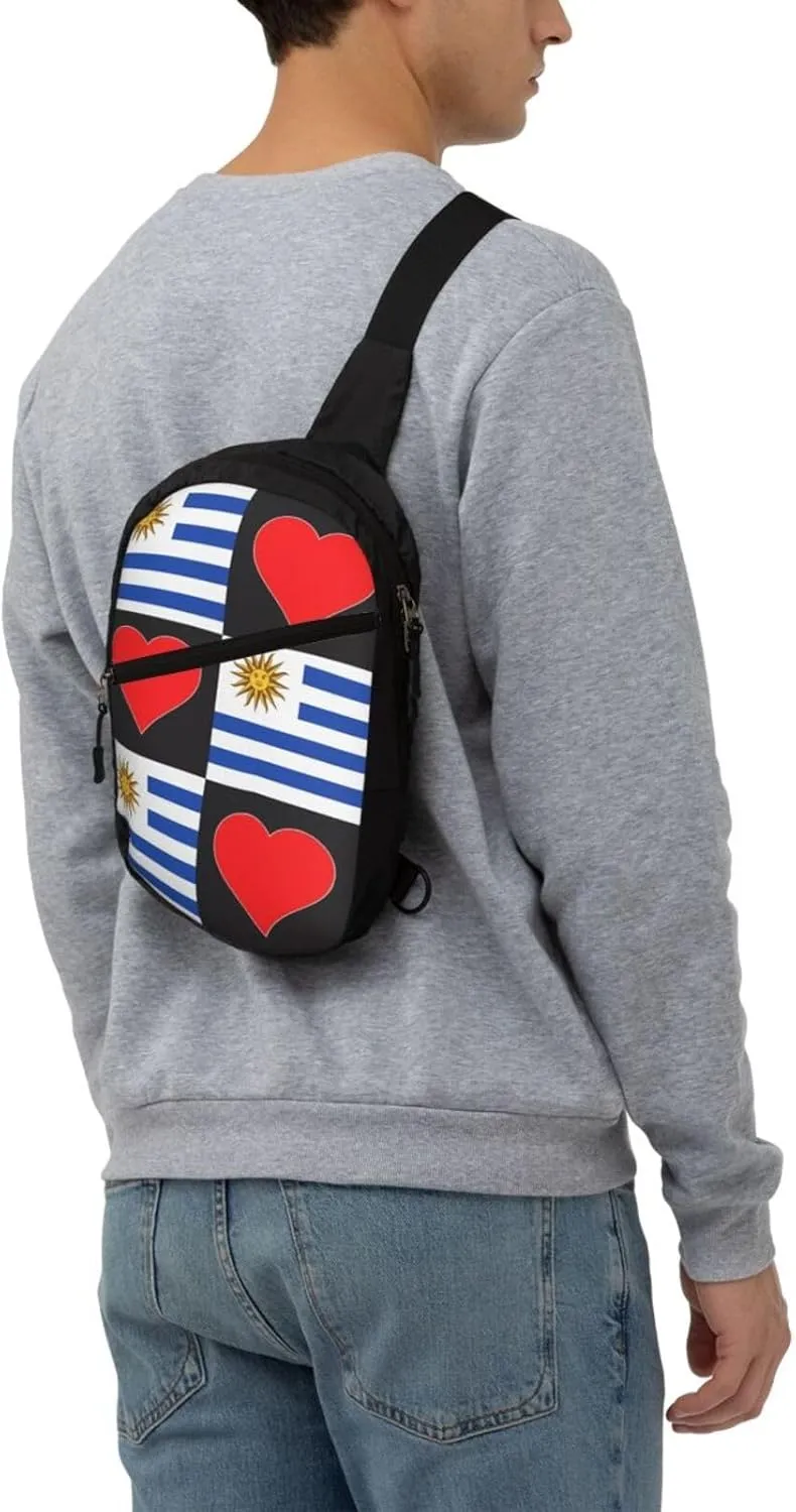 Uruguay Uruguayan Flag Red Heart Crossbody Bag Portable Sling Bags Foldable Chest Daypack Reusable Sports Shoulder Backpack Diagonally Casual Rucksack Travel Bag