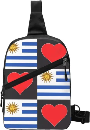 Uruguay Uruguayan Flag Red Heart Crossbody Bag Portable Sling Bags Foldable Chest Daypack Reusable Sports Shoulder Backpack Diagonally Casual Rucksack Travel Bag