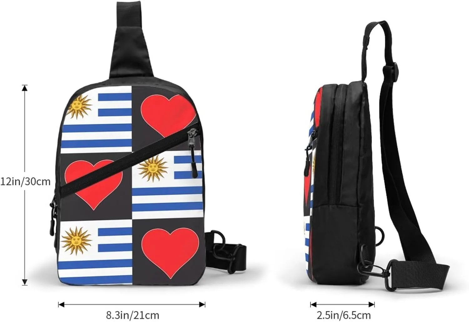 Uruguay Uruguayan Flag Red Heart Crossbody Bag Portable Sling Bags Foldable Chest Daypack Reusable Sports Shoulder Backpack Diagonally Casual Rucksack Travel Bag
