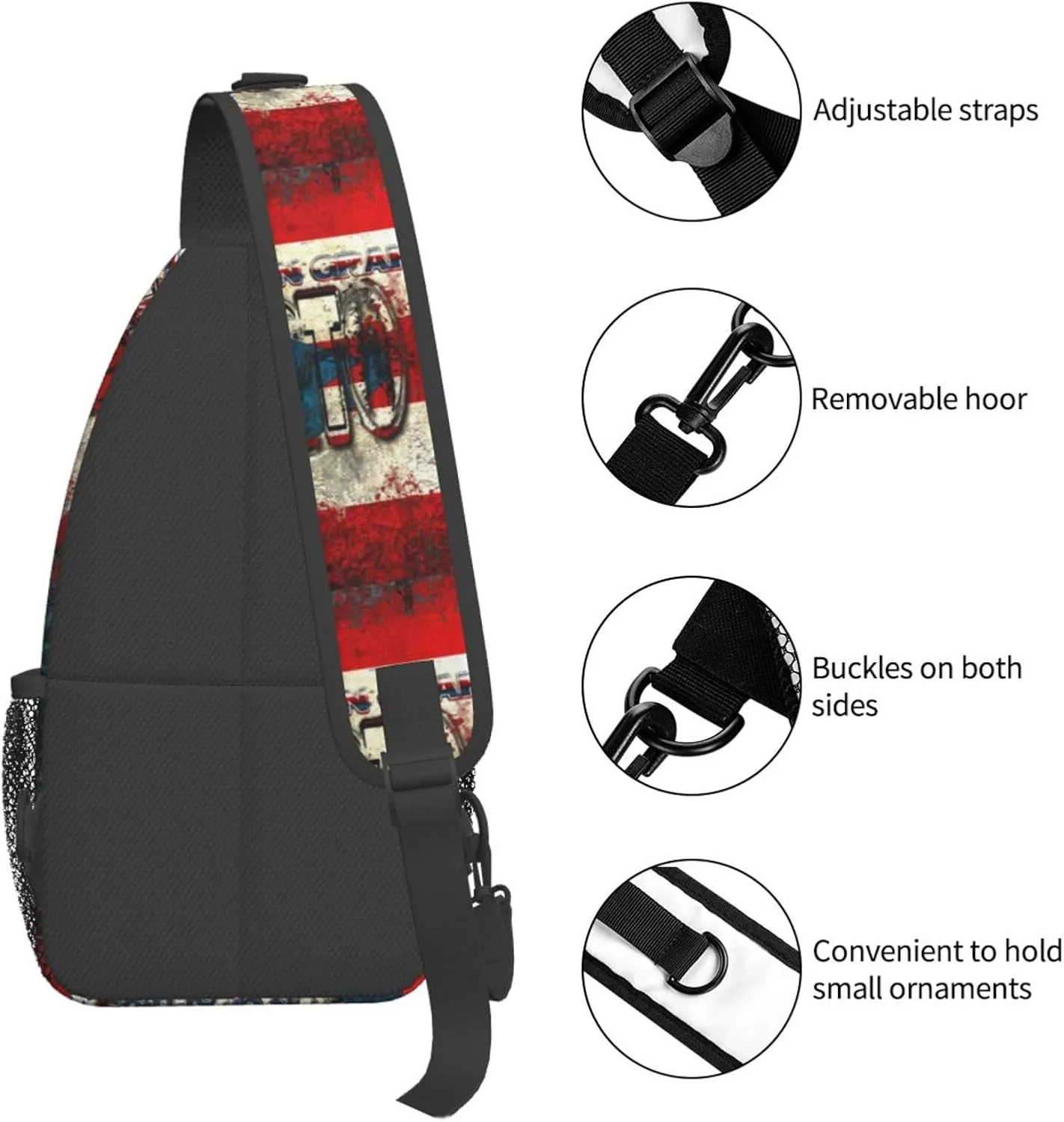 USA And Puerto Rico National Flag Sling Bag Adjustable Chest Bags Casual Crossbody Bag Travel Shoulder Backpack