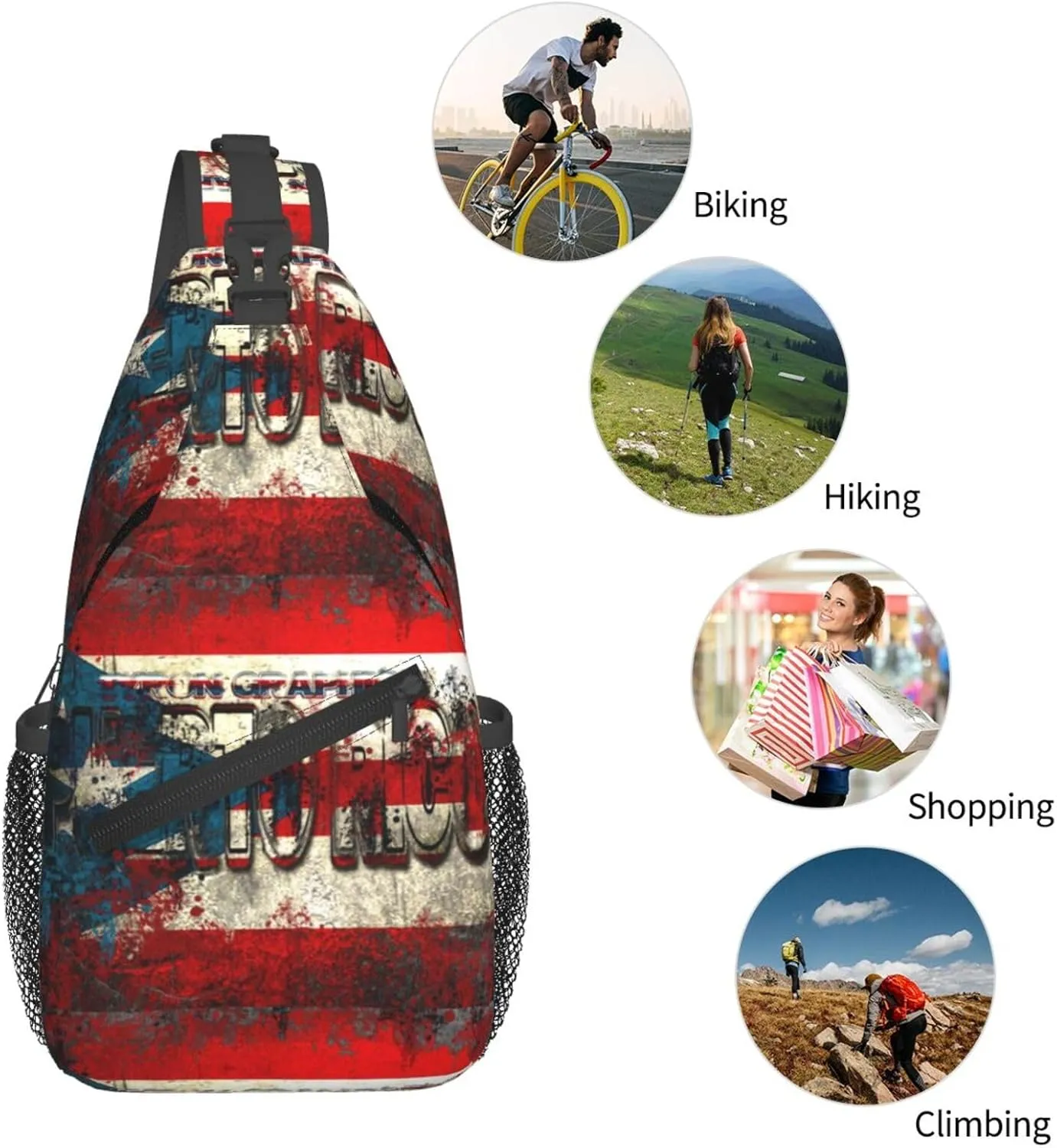 USA And Puerto Rico National Flag Sling Bag Adjustable Chest Bags Casual Crossbody Bag Travel Shoulder Backpack