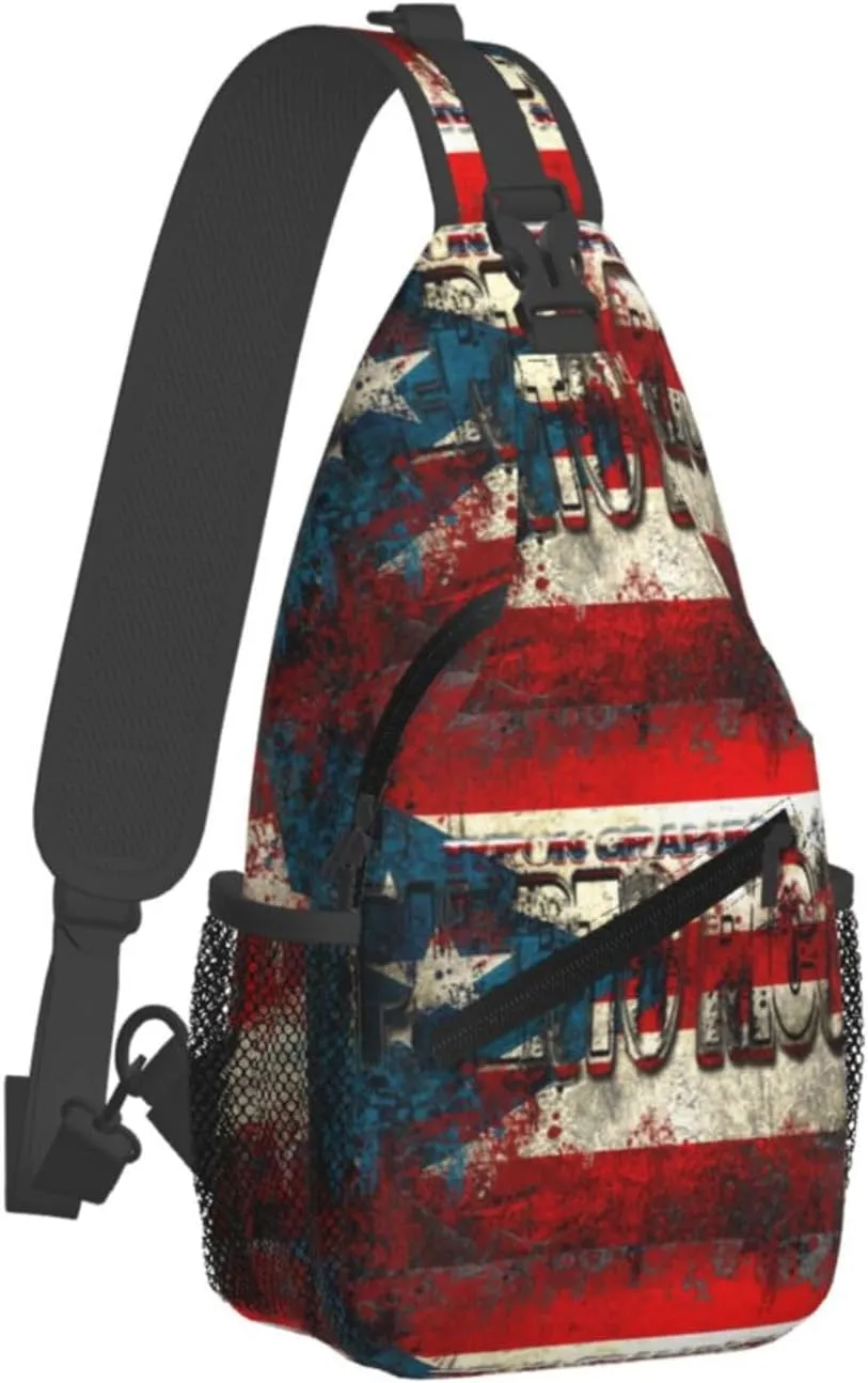 USA And Puerto Rico National Flag Sling Bag Adjustable Chest Bags Casual Crossbody Bag Travel Shoulder Backpack