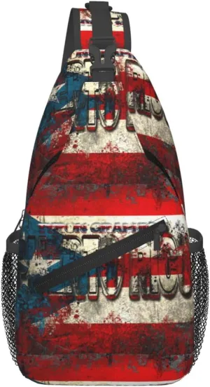 USA And Puerto Rico National Flag Sling Bag Adjustable Chest Bags Casual Crossbody Bag Travel Shoulder Backpack
