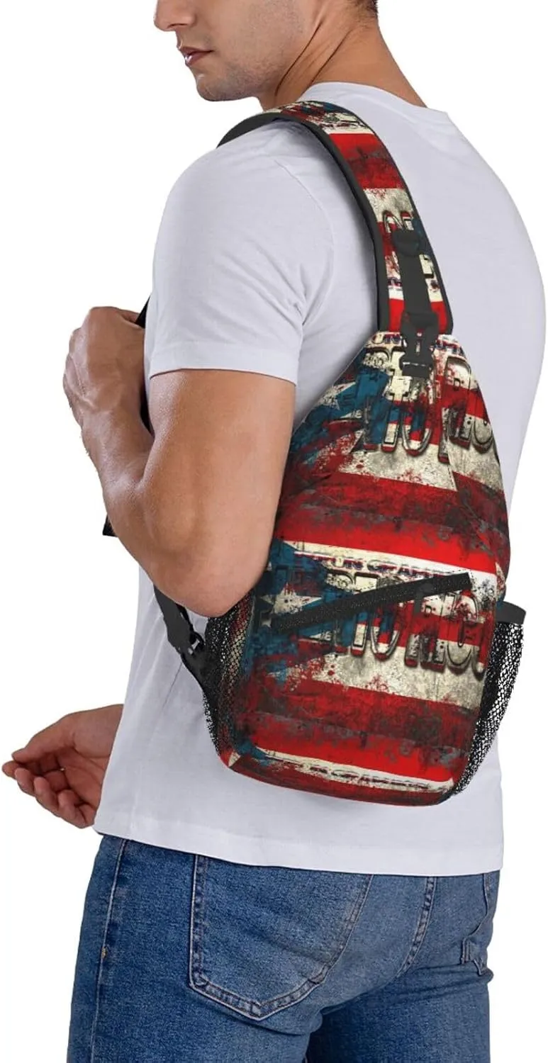 USA And Puerto Rico National Flag Sling Bag Adjustable Chest Bags Casual Crossbody Bag Travel Shoulder Backpack