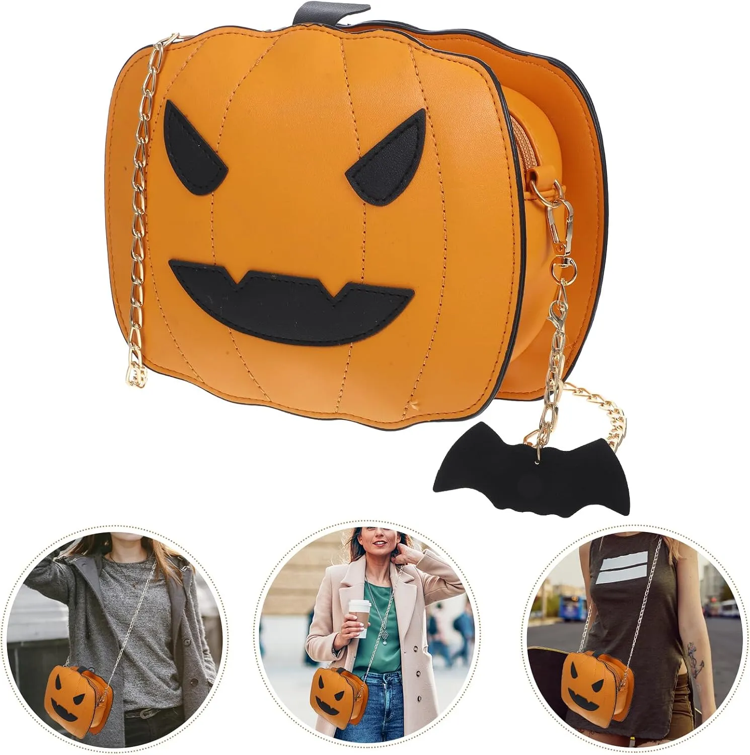VALICLUD Halloween Pumpkin Crossbody Bag Casual Little Devil Shoulder Bag Messenger Bag Handbag for Girls Student Ladies (Brown)